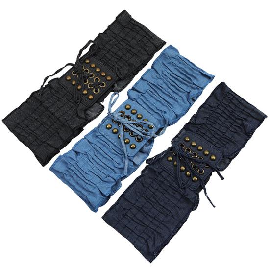 Women Elastic Woven Dress Belt Punk Style Denim Stretchy Corset Wide Edge All-match Retro Fabric Skirt Belt