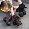 Genuine Leather Retro Thick Soled Plush Warm Short Boots Versatile High Heels Women's Platform Boots