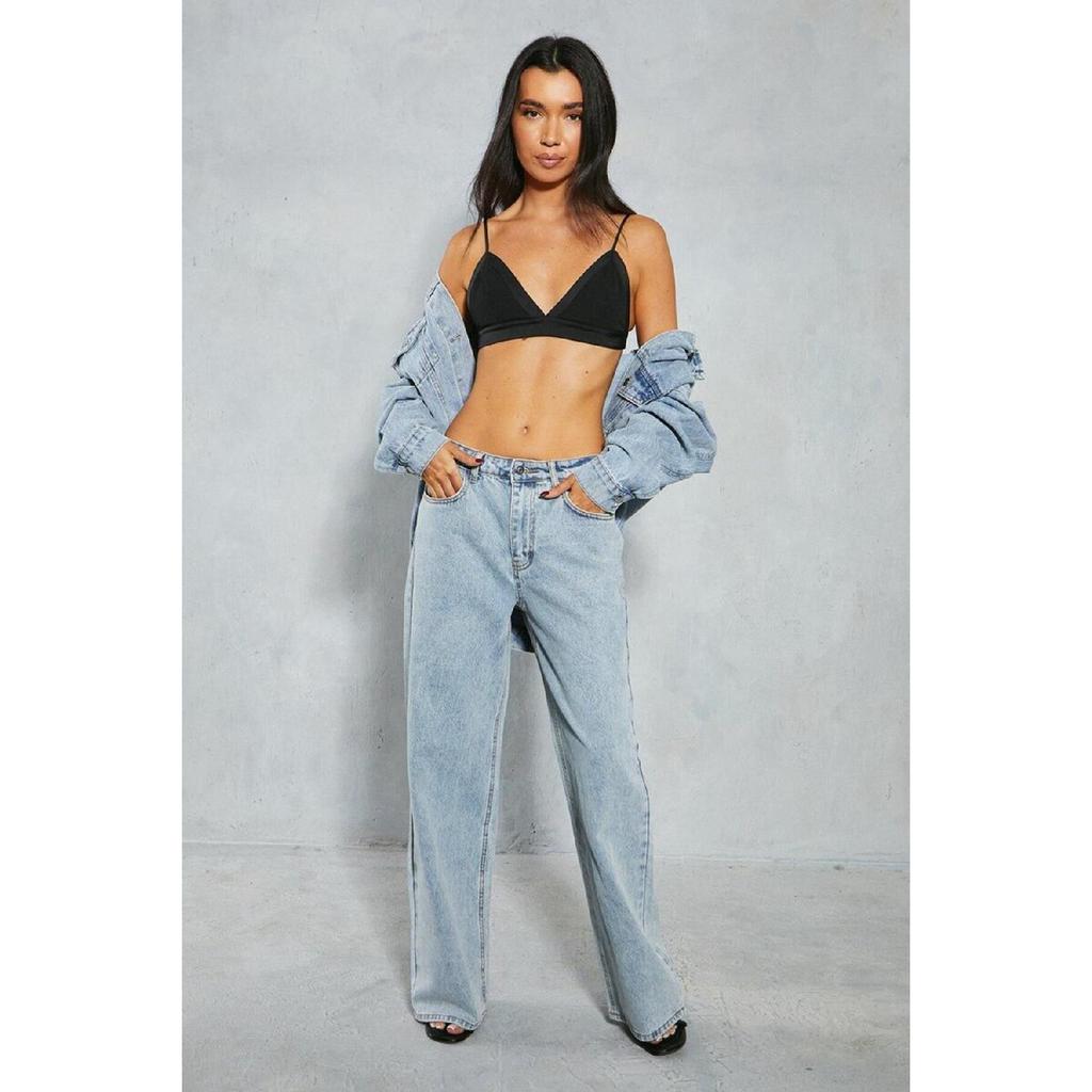 Women's Blue Snow Wash High Waist Five Pocket Wide Leg Loose Palazzo Jean Denim Trousers