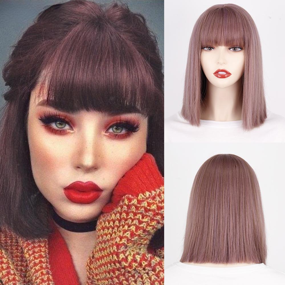 MISS WIG Короткие синтетические парики боб с челкой для женщин, парики блондинки, черные, синие волокна, натуральные волосы для косплея в стиле Лолиты, вечерние, повседневное использование