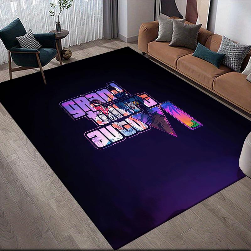 Grand Theft Auto Flannel Pattern Square Carpet,Area Rug,Carpet Rug for Living Room Bedroom Sofa Playroom Decor,Non-slip Floor Mat