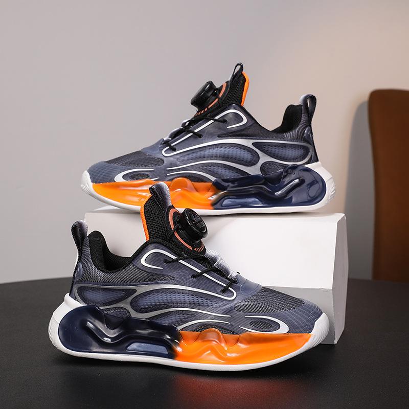 Boys Basketball Shoes Button New Children's Sports Shoes Summer and Autumn Middle and Older Children's Double Net Breathable Student Running Shoes