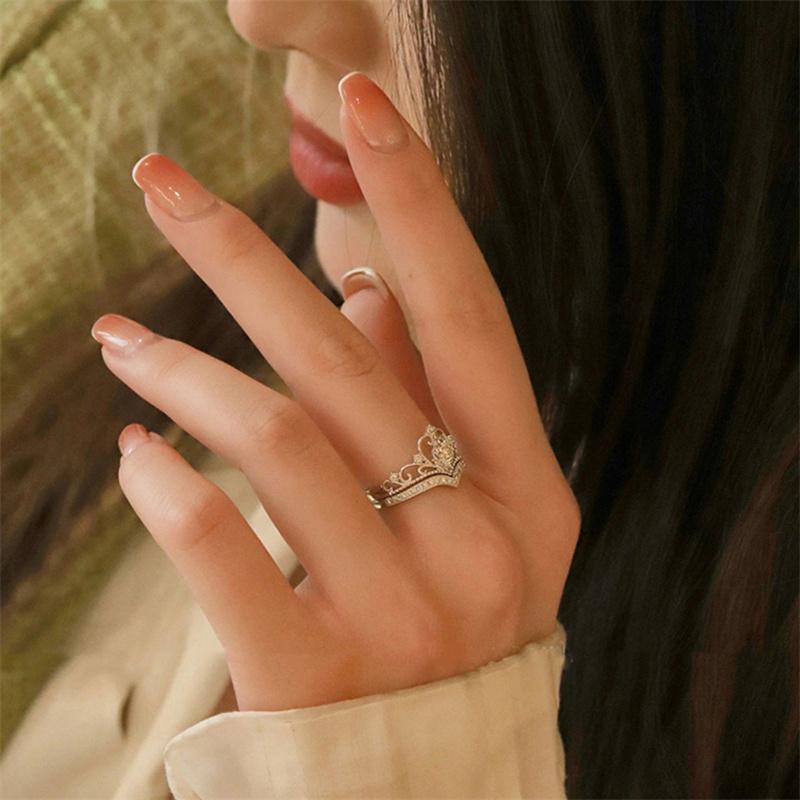 Изысканное кольцо в форме сердца с короной из циркония, регулируемое по размеру, для женщин, модное кольцо для помолвки и свадьбы, подарок на день рождения принцессы и невесты