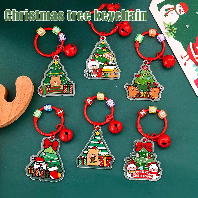 1/6Pcs 2D Christmas Keychain Cute Diy Bag Decoration Accessories High-Value Christmas Tree Keychain Pendant Festival Gift