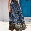 Макси-юбка с цветочным принтом в стиле бохо для женщин, эластичная юбка трапециевидной формы с высокой талией и большим подолом для женщин