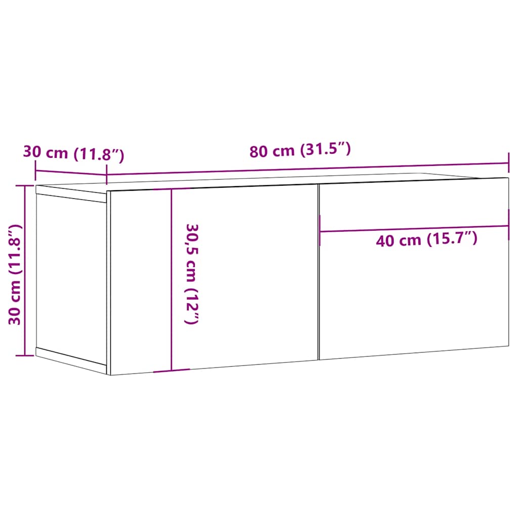 TV Stands 2 pcs Concrete Grey 80 x 30 x 30 cm Engineered Wood