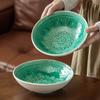 Салатник Ретро Зеленый Узор Керамическая Миска Высокая Ценность Домашняя Блюдо Миска Круглая Миска Посуда Миска для Лапши