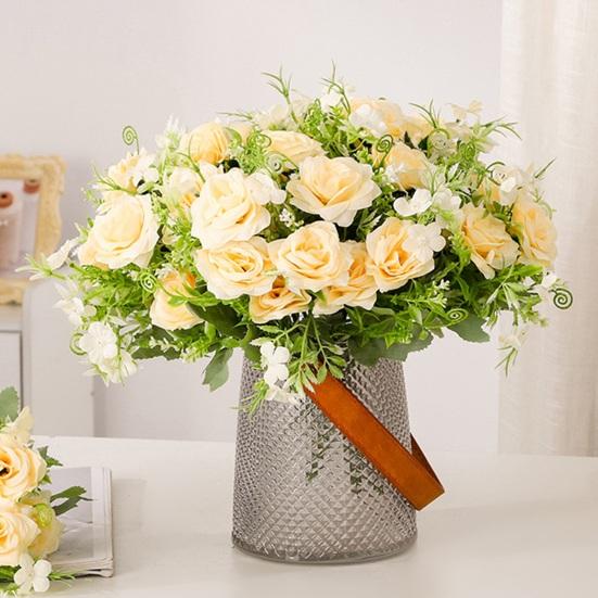 Искусственная ветка розы со стеблем, 5 вилками, 5 головками, домашняя свадьба, вечеринка, искусственный шелковый цветок с цветочным принтом