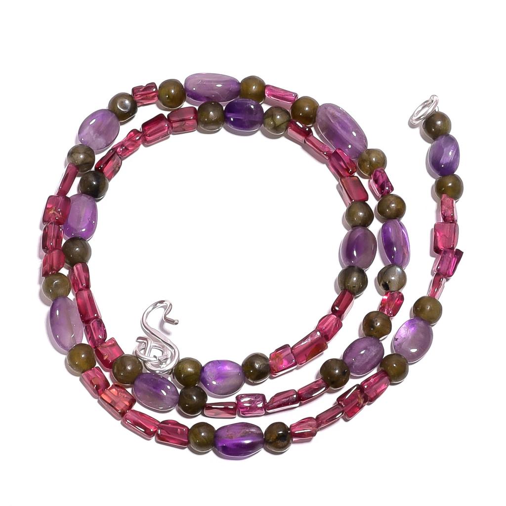 Natural Tourmaline Amethyst Labradorite Gemstone Beads Necklace 17" UB-4895 UB-4895