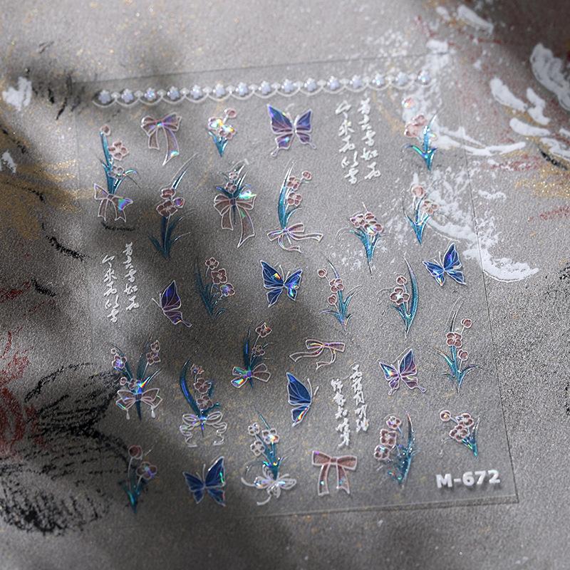 5D illusion polarized butterfly nail sticker pink purple blue fashionable self-adhesive butterfly nail art decoration sticker