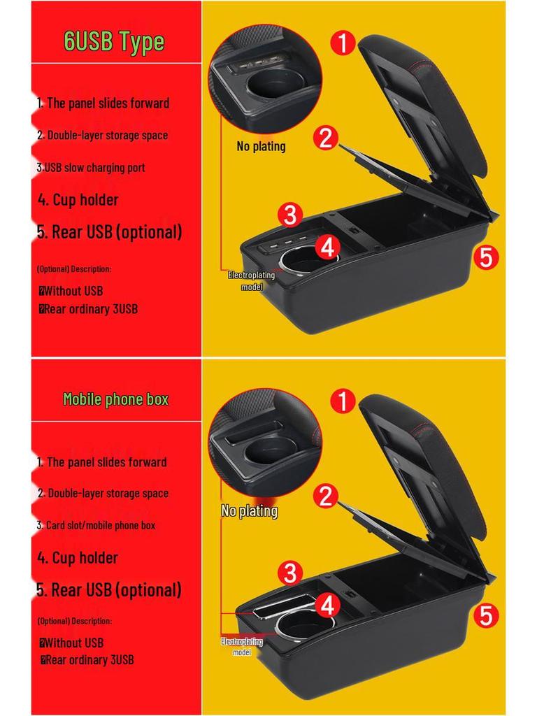 Universal Car Center Console Armrest Box Storage