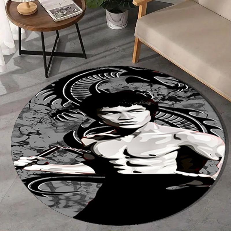 Dynamic Bruce-Lee Pose Round Rug for Livingroom,Bedroom, Palyroom, Chair Rug, Area rug, Circle Carpet, Large Size Fan Christmas gift