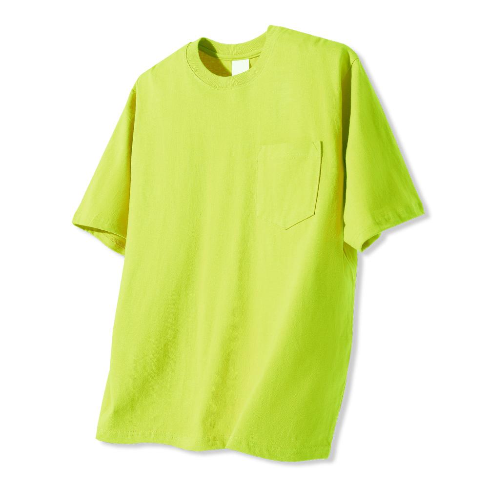 LIKE THE MOST Basic Crew Neck Pocket Short Sleeve T-Shirt Yellow Green