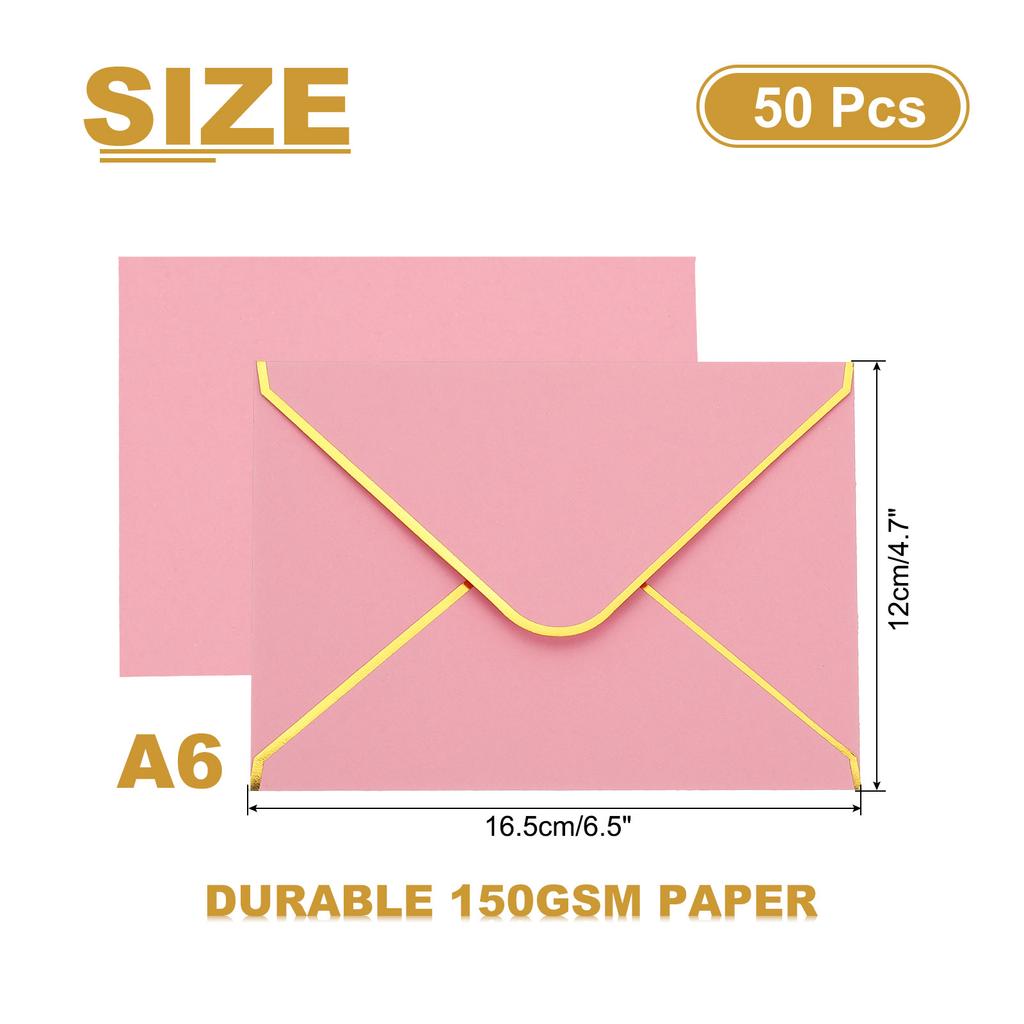 50/100Pcs A6 Envelopes 4x6 Card V Flap Envelope Round Edge Valentine Envelopes with Gold Border for Office Wedding Invitations