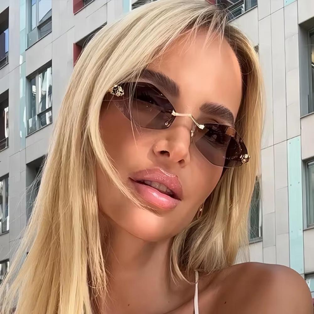 Модные солнцезащитные очки без оправы с полигональной оправой, стильные градиентные линзы, металлические оправы, очки класса люкс с маленьким ромбом, винтажные солнцезащитные очки