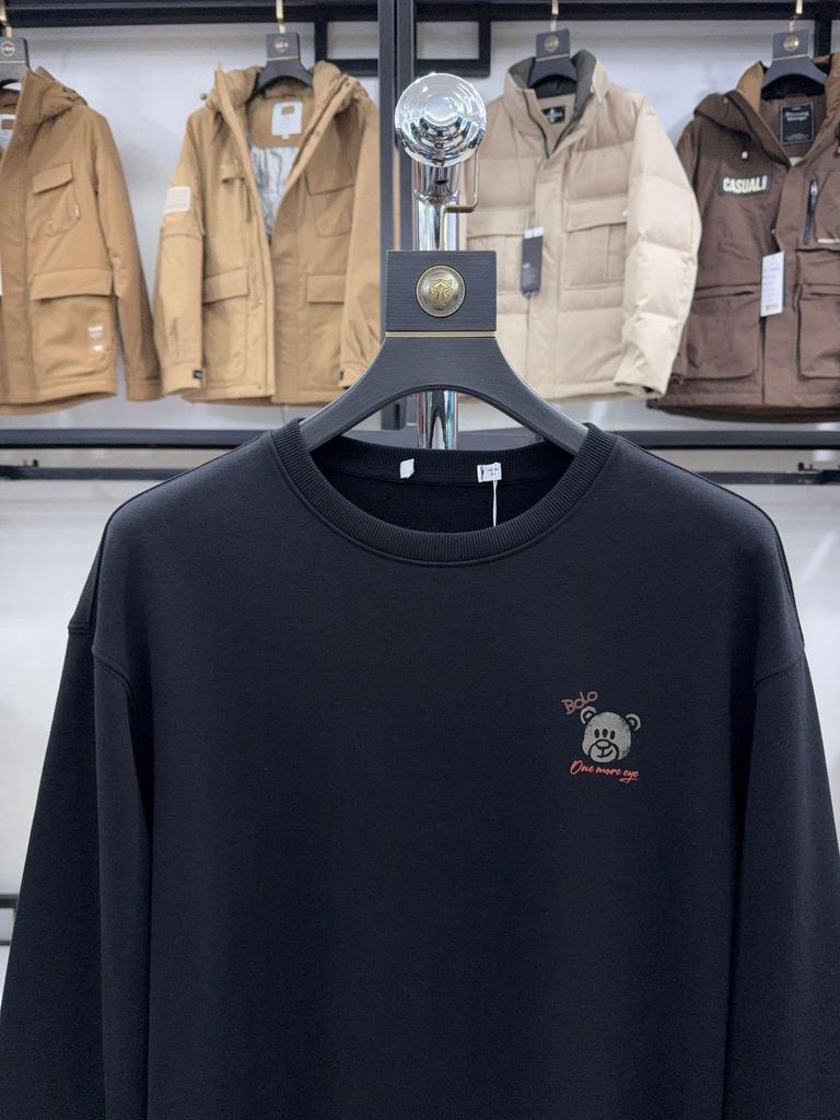 H Brand Men's Black Round Neck Pullover Hoodie – Casual, Long Sleeve, Versatile Base Layer (Model 3Y097)