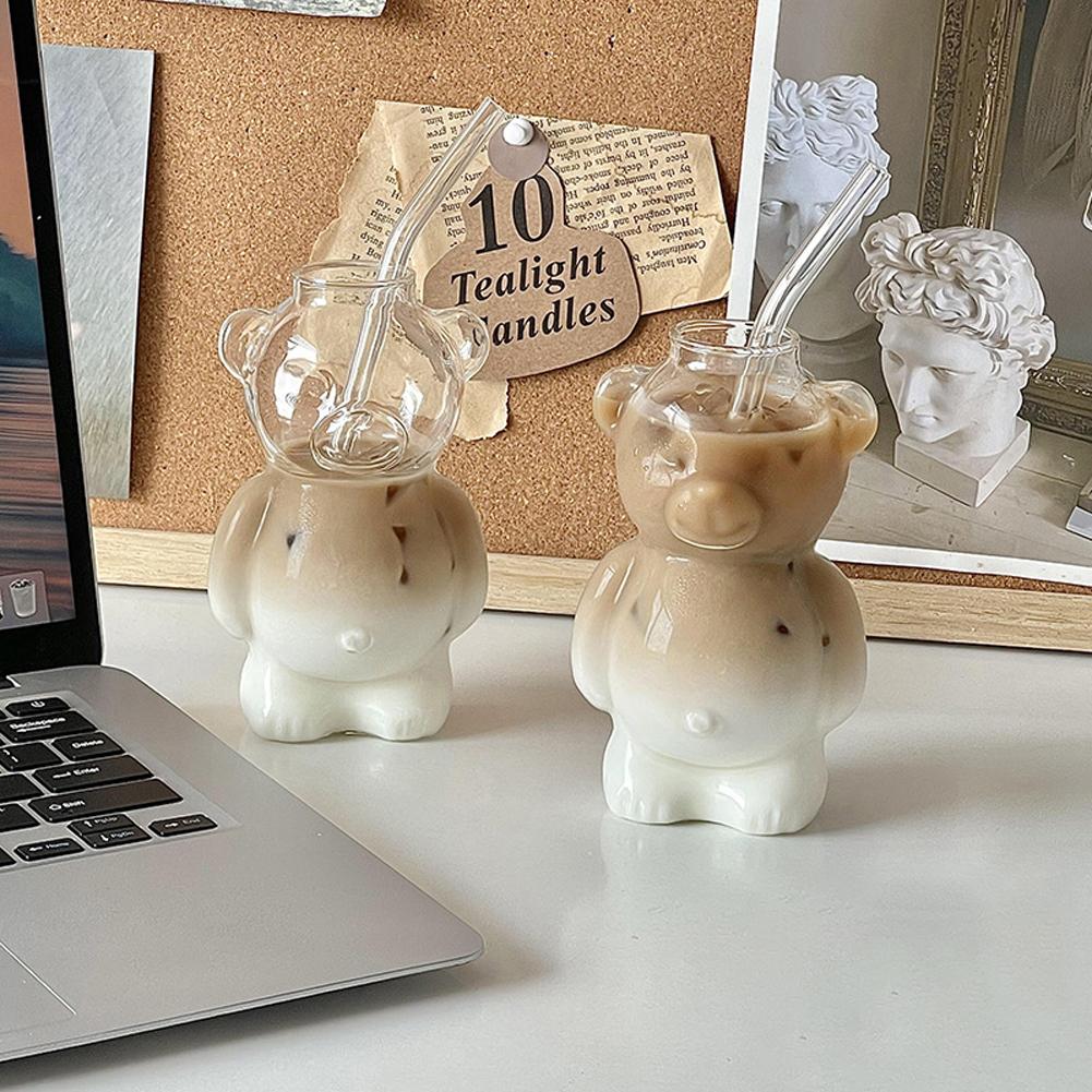 Кружка для кофе в форме мультяшного медведя, прозрачная стеклянная чашка, оригинальный стакан для сока, посуда для напитков, подарок на день рождения для подруг, женщин