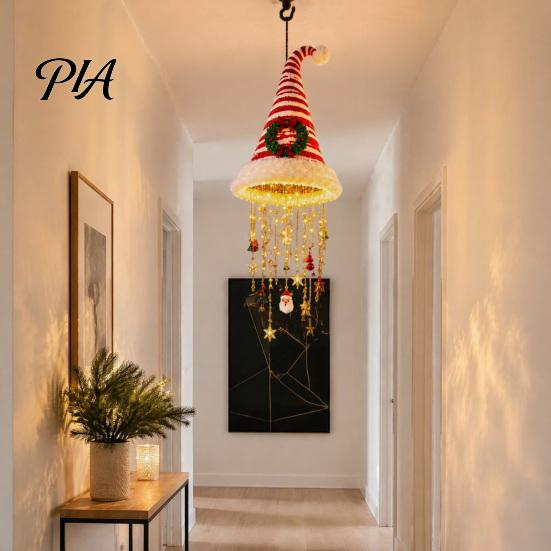 Christmas Home Decor Hat Hanging Lantern, Glowing Santa Cap Decorative Light with LED String Indoor Outdoor Xmas And Pendants, Pendant Lighting