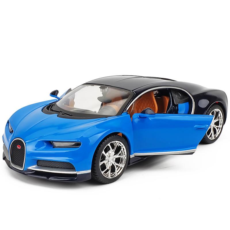 1:24-масштабная модель автомобиля Bugatti Chiron, игрушки для мальчиков, игрушки в возрасте от 3 до 12 лет, транспортные средства с откатным механизмом, музыкальными дверями и открывающимся капотом