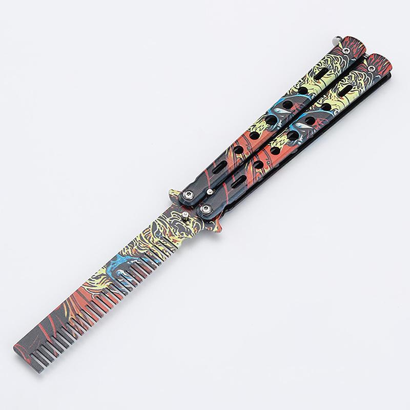 /YOV/Stainless Steel Butterfly Knife Comb Beard Moustache Brush Foldable Comb Salon Hairdressing Styling Tool 1Pcs
