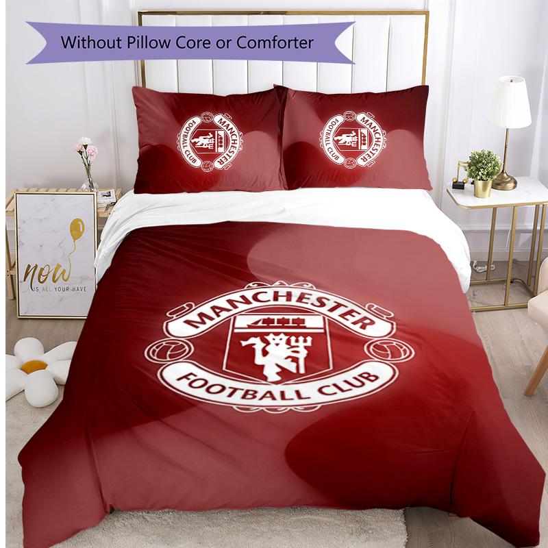 Manchester United FC Printed 3PCS Bedding Set Breathable Duvet Cover with Pillowcases Decorative Bed Linen for Bedroom Home