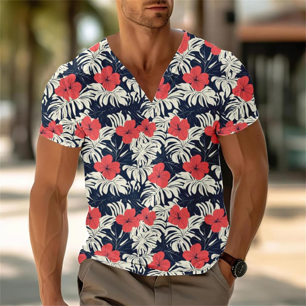 Мужской повседневный топ с V-образным вырезом и короткими рукавами, свободный повседневный модный топ для отдыха