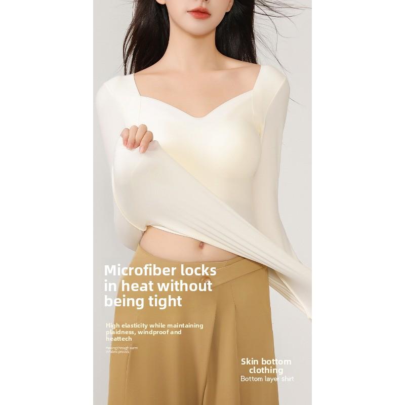 High Elasticity Seamless Base Layer Dress with Long Sleeves, Women's Seamless Inner Layer with Built-in Cup, Casual Style Top, Base Layer Shirt