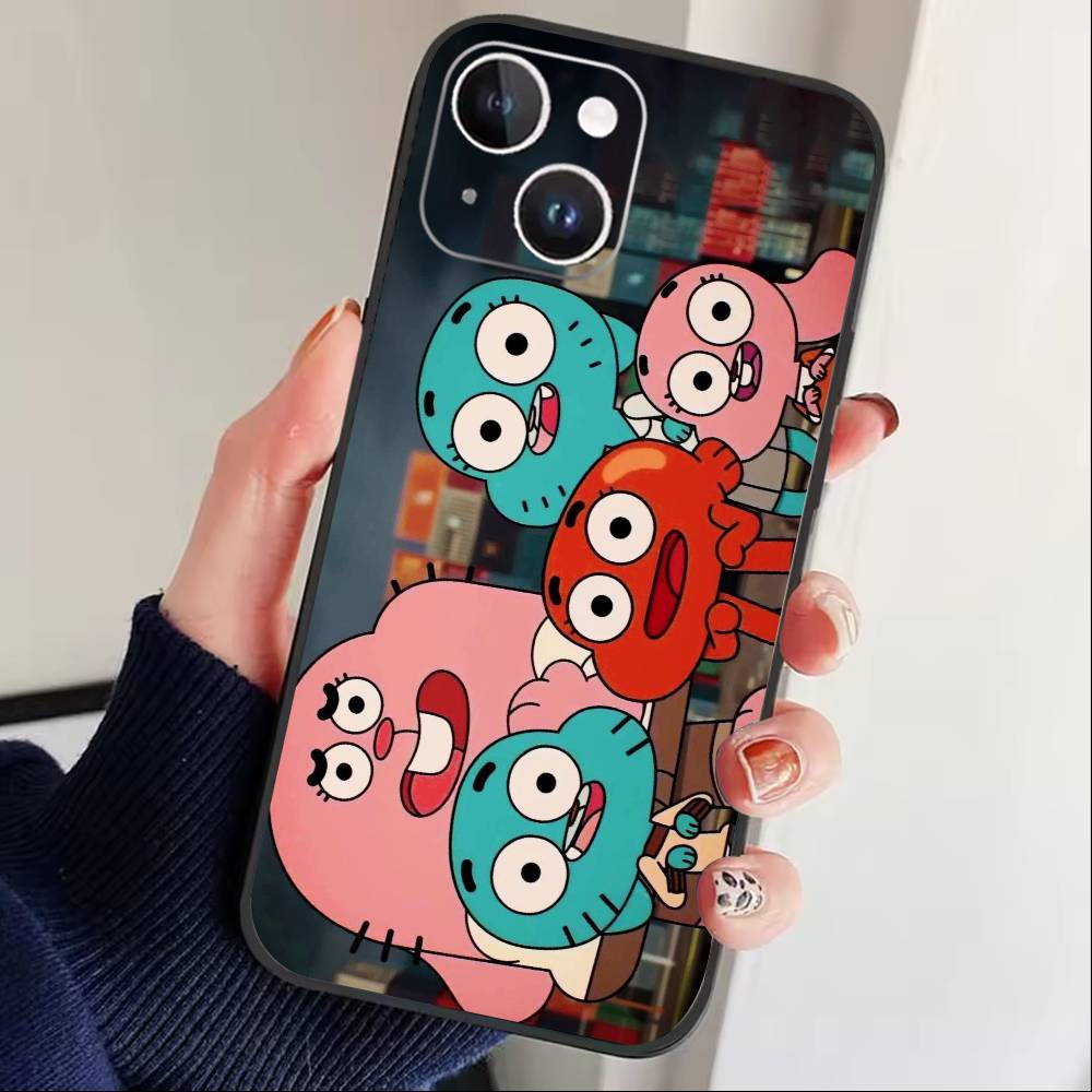 Чехол для телефона J-Gumball и Darwin для iPhone 16,15,14,13,12,17,Pro Max,Plus Силиконовый Черный Чехол