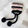 New Bag Hat Cute Color Matching Striped Letter Plush Ear Hat Warm and Versatile