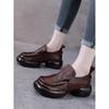 Autumn New Leather Thick-soled Round Head Black Small Leather Shoes Women's Thick Heel Muffin Bottom Sheepskin Retro Lazy Single Shoes