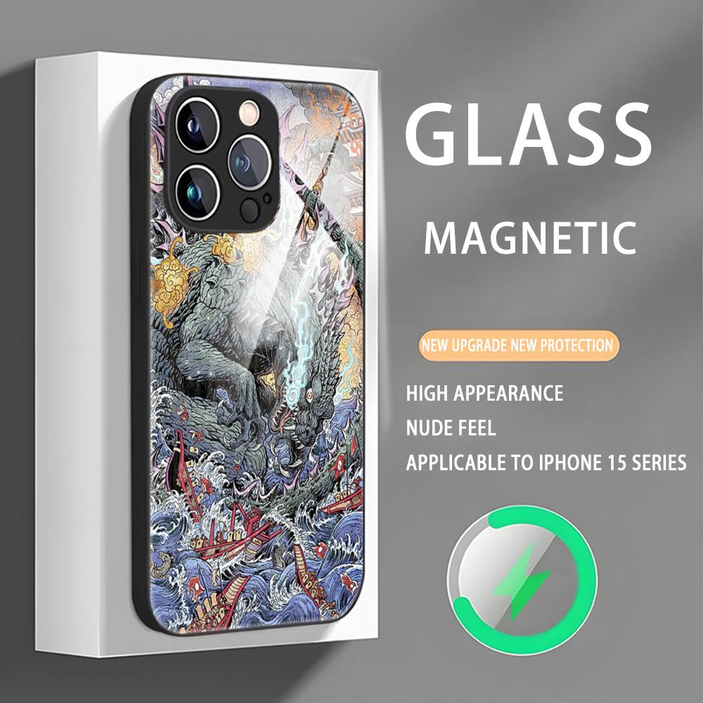 Чехол для телефона с изображением монстров из аниме G-GodzillaS для iPhone 16 15 14 13 12 11 X XR XS 8 Plus Mini Pro Max, стеклянный магнитный чехол для телефона
