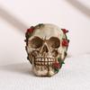 Череп человека с розой Маленький цветок розы Лоза Статуэтка скелета Коллекционная фигурка для готического домашнего настольного декора