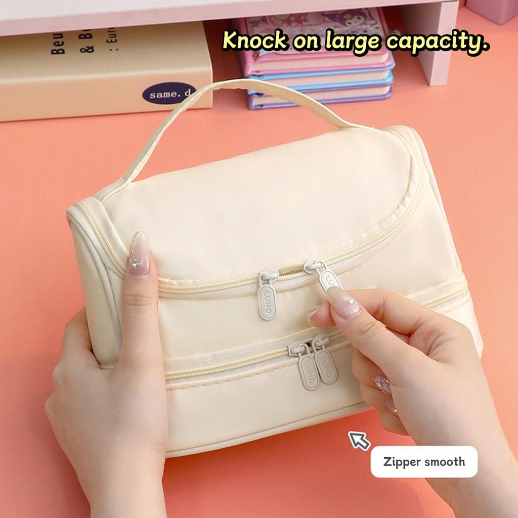 Macaron Color Large-capacity Pencil Bag Memory Waterproof Cloth Portable Pen Box Simple Cosmetic Bag Storage Bag Stationery Box