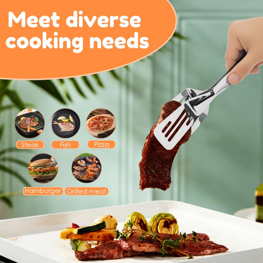 Kitchens Tongs 11.6Inch Stainless Steel Cooking Tongs Detachable Frying Spatula Multipurpose Barbecue Tongs for Grilling Cooking