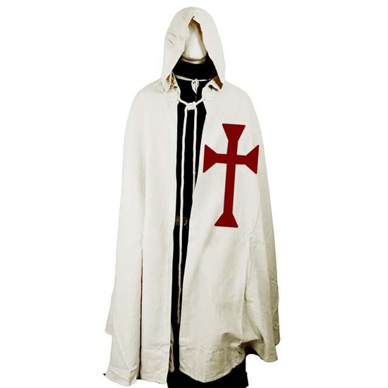 Mens Medieval Knight Crusader Templar Surcoat Halloween Costume with Hooded Cap Cloak Robe Cosplay Renaissance Costume Dress