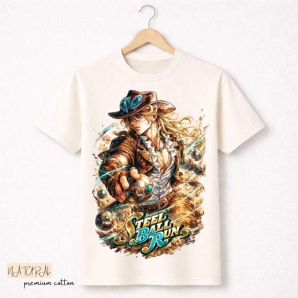 Аниме JoJo's Bizarre Adventure Steel Ball Run Гиро Цеппели Футболки Унисекс Женские Повседневные Хлопковые Y2K С коротким рукавом Свободные Футболки