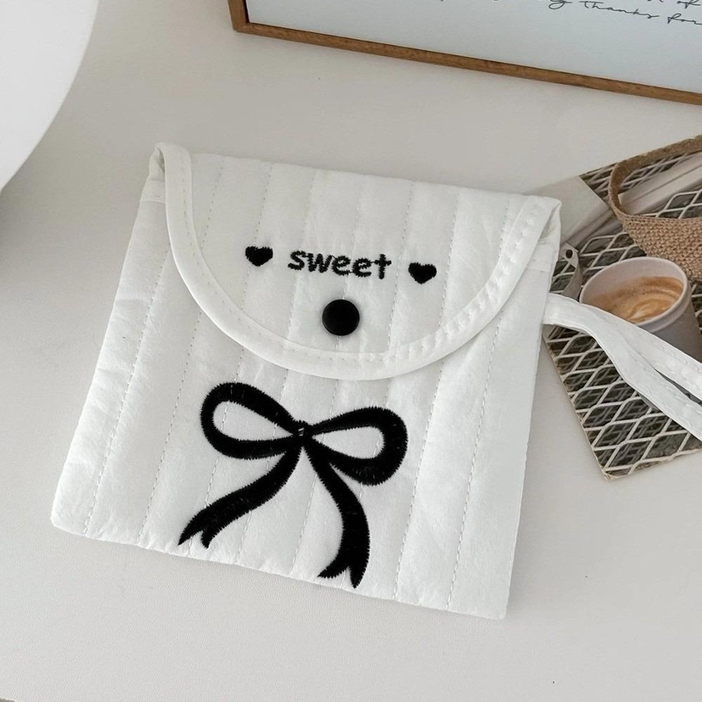 Mini Sanitary Pad Pouch Sweet Bowknot Embroidery Cosmetic Bag Portable Bowknot Storage Bag  Women