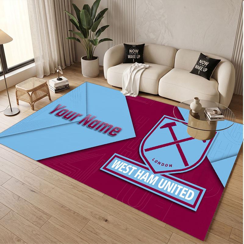Custom Rug West Ham United football Pattern Print Name Text Soft Non‑Slip Floor Carpet for Home Indoor Decoration
