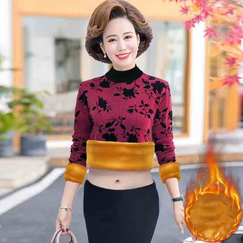 Autumn and Winter High-end All-match Plus Velvet Thick High-neck Bottoming Shirt Women's Inner Jacket