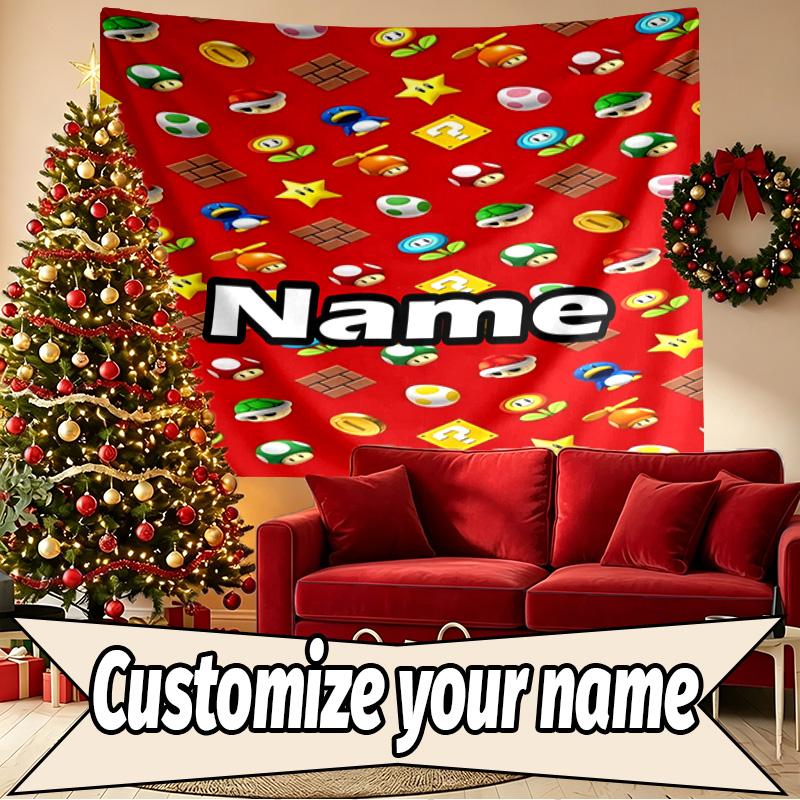 Custom Name Personalized Super Mario Print Tapestry, Wall Art Decor, Bedroom, Dorm, Apartment, LivingRoom, Party Backdrop, Gift for Birthday