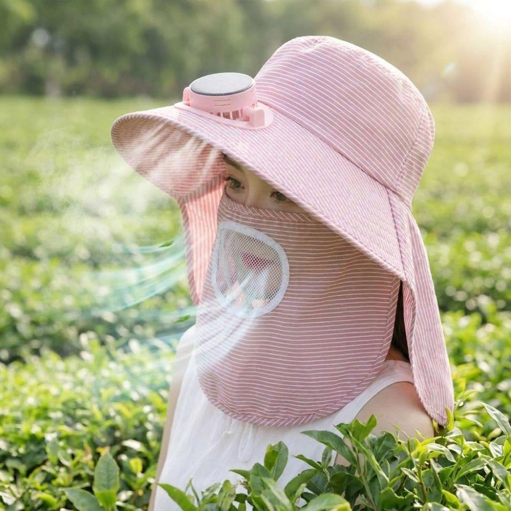 Fashion Solar Fan Face Mask Sun Hat 300mA UV Protection Fisherman's Hat Wide Brim Breathable Tea Picking Work Hat Summer Unisex