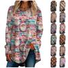 Women's Casual Plus Size Long Sleeved Round Neck 3D Christmas Printed T-shirt Top Pullover