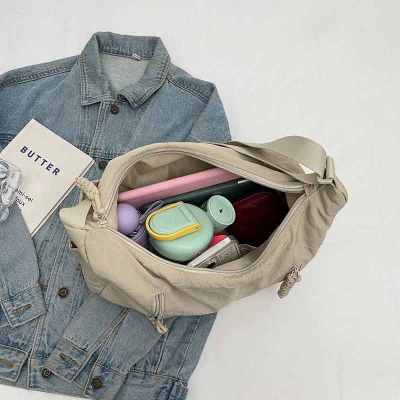 Новая повседневная универсальная косая кроссовая студенческая модная сумка через плечо большой вместимости, однотонная, холщовая