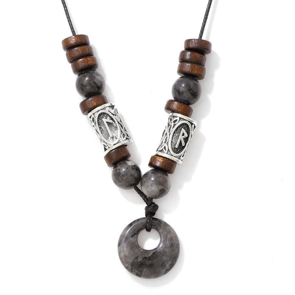 Bead Run Wood Bead Viking Bead Safety Buckle Retro Style Rune Bead Rune Bead Ethnic Style Sweater Chain Retro Fashion
