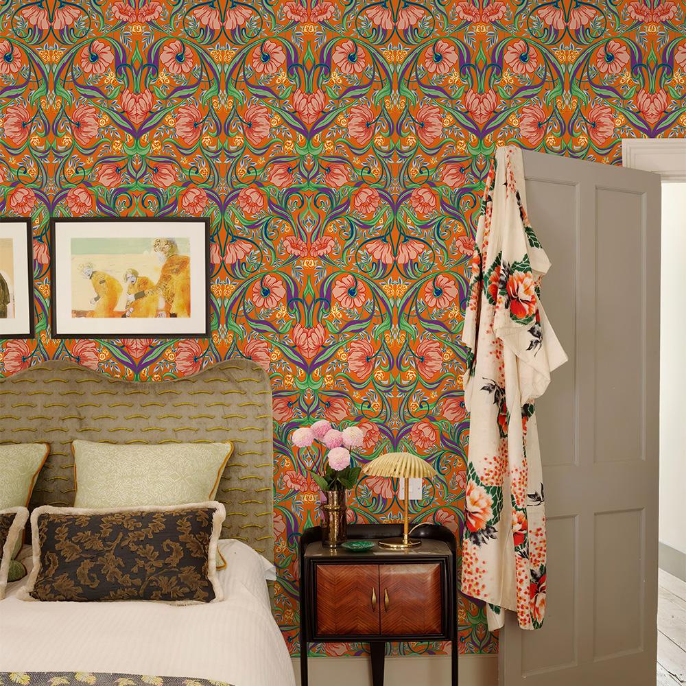 Оранжевые Бохо Цветы Виниловые Обои Ретро Самоклеящаяся ПВХ Наклейка для Шкафа Шикарный Водонепроницаемый Декор для Стен Кухни и Ванной