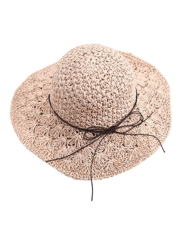 Women's Handmade Straw Panama Hat Summer Fashion Bowknot Foldable Wide Brim Sunscreen Cap for Outdoor Beach UV Protection