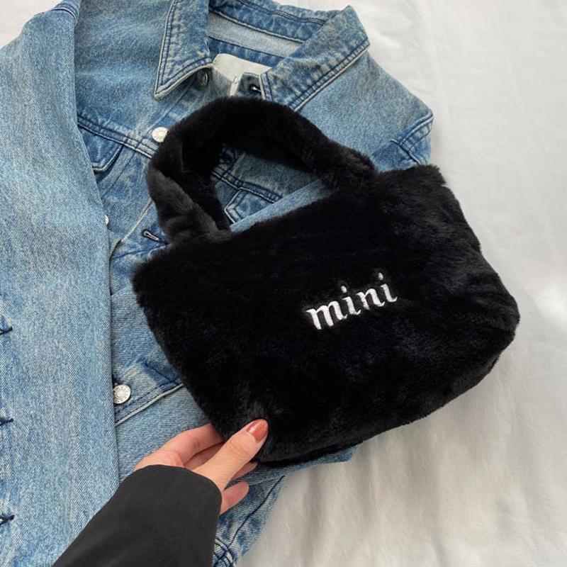 Искусственный плюшевый милый мешок-ведро Осень Зима Мягкая пушистая сумка с верхней ручкой Женская маленькая сумка-тоут Дамская повседневная сумка через плечо CLE