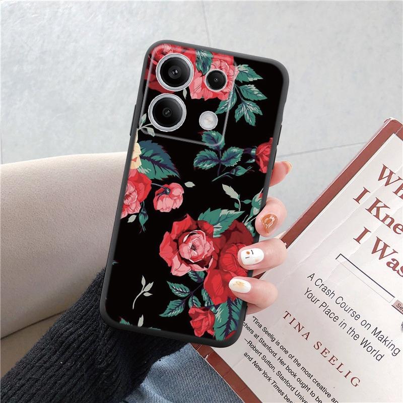 Чехол для телефона Redmi 13C 4G 12C A3 A2 A1 Plus Note 13 Pro для Xiaomi 14 Poco C65 X6 X3 Pro противоударный бампер с цветочным котом и мраморным рисунком, черный чехол