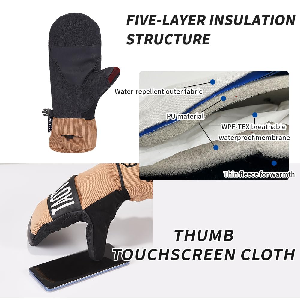 Gloves Mittens Snowboarding Wrist Guard Ski Gloves with Protector Waterproof 5 Finger Inner Logo [TaoTech] Men's Women's (L, Basic/Smikro)