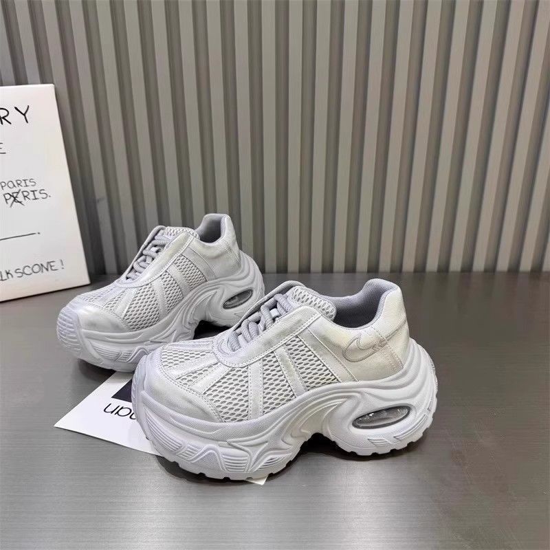 European Station Thick-soled Air Cushion Dad Shoes for Women 2025 Spring and Summer New Breathable Mesh Lace-up Heightening Sports and Leisure Shoes